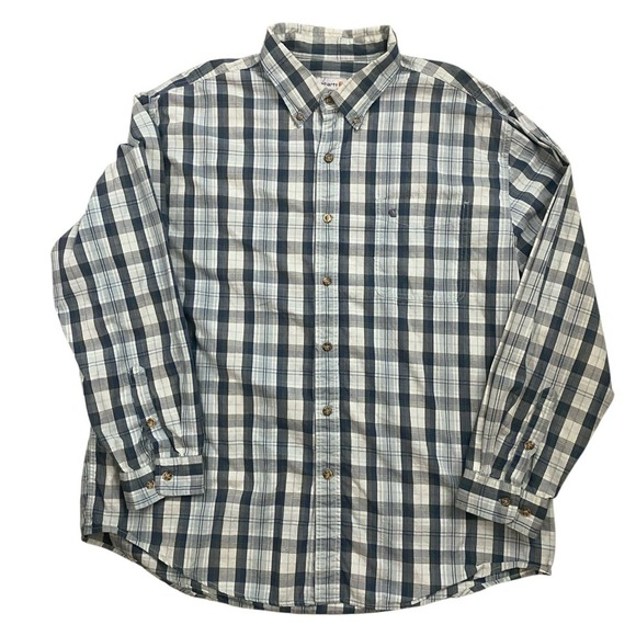 Carhartt Men's Sz XXL Blue‎ Plaid Button Front Shirt W/Pocket - Picture 1 of 7